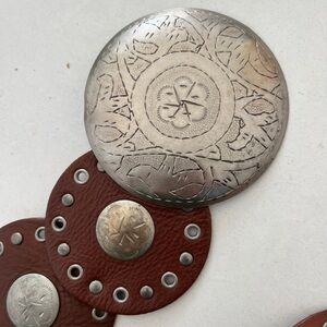 Silver and Brown Leather Belt with Conchos - Adjustable